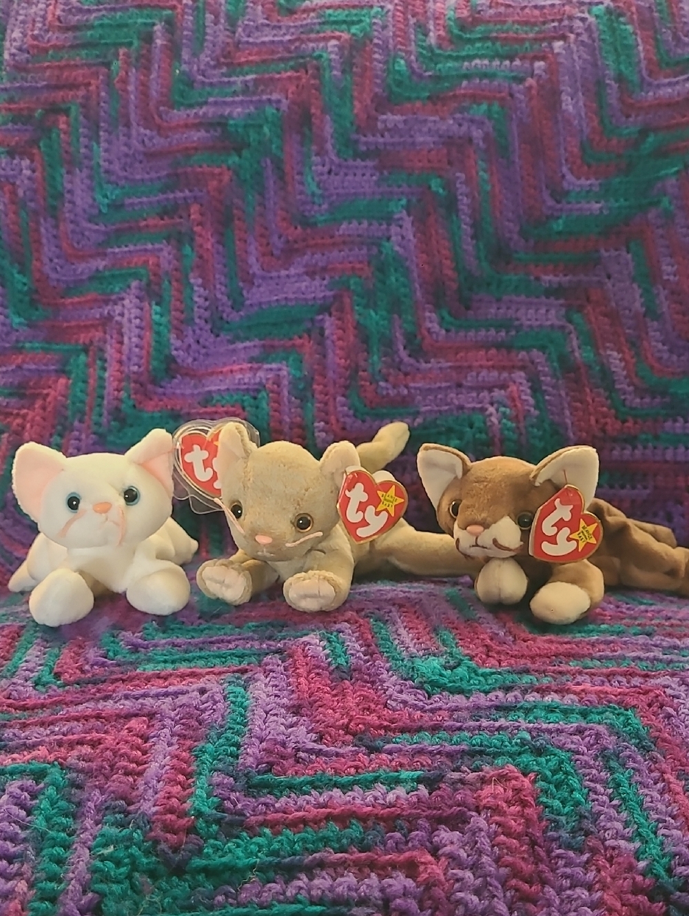 Ty Plush Kitten Trio - White, Light Gray, Brown